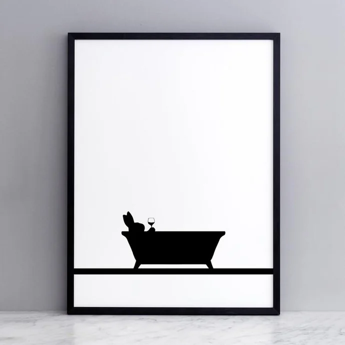 HAM / Sieťotlač s králikom vo vani Bathtime Rabbit 30 × 40 cm