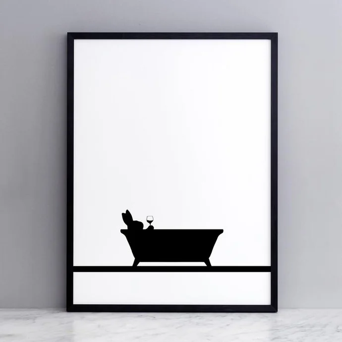 HAM / Sítotisk s králíkem ve vaně Bathtime Rabbit 30 × 40 cm