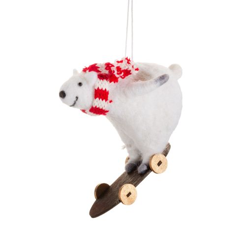 sass & belle / Plstená vianočná ozdoba Skate Boarding Polar Bear