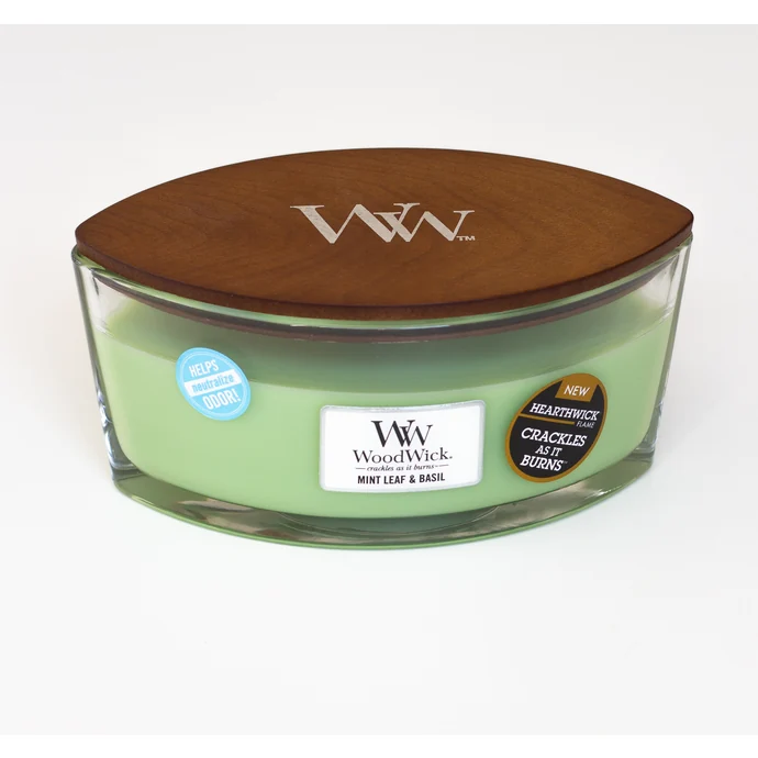 WoodWick / Vonná svíčka WoodWick - Mátové listy a bazalka 454g