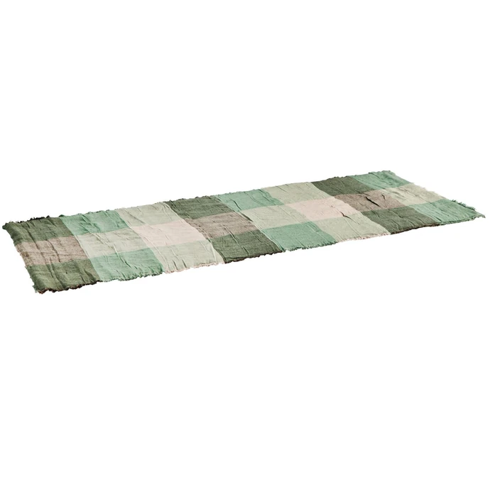 MADAM STOLTZ / Lněný přehoz na postel Green/Light Taupe/Grey 70 x 180 cm