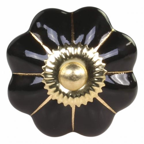 Chic Antique / Porcelánová úchytka Black Brass Flower