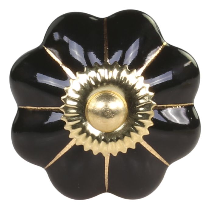 Chic Antique / Porcelánová úchytka Black Brass Flower