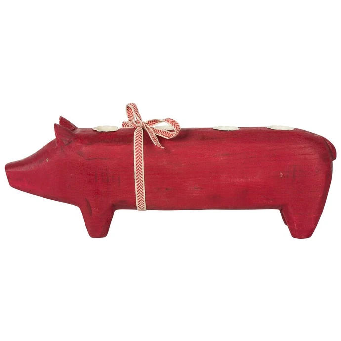 Maileg / Adventný drevený svietnik Red pig