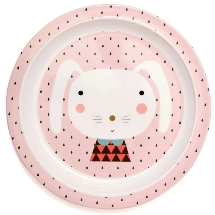 PETIT MONKEY / Melaminový dětský talíř Pink Rabbit 21,5 cm