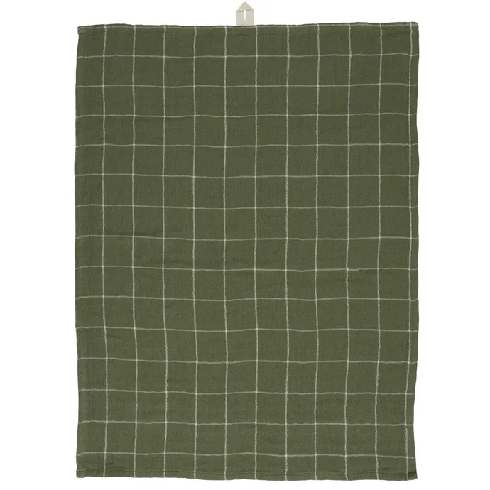 IB LAURSEN / Bavlněná utěrka Olive/White Check Pattern