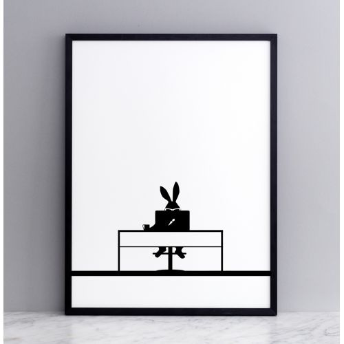 HAM / Sítotisk s králíkem Working Rabbit 30x40 cm
