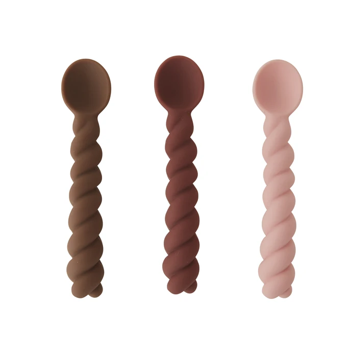 OYOY / Silikónová lyžička Mellow Nutmeg/Rose/Choko - set 3 ks