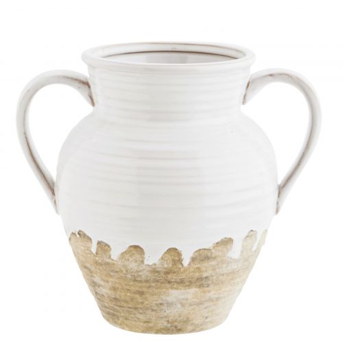 MADAM STOLTZ / Kameninová váza s uchy White/Natural 22 cm