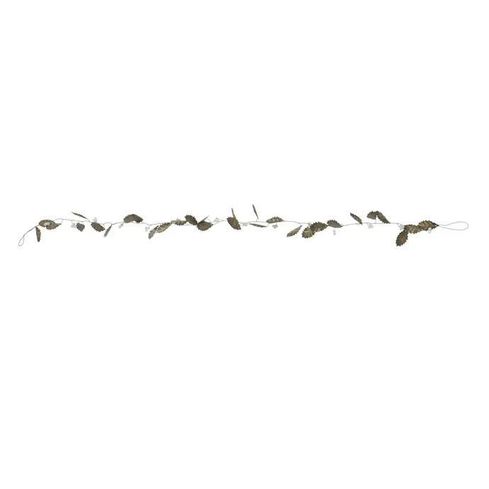 Chic Antique / Kovová girlanda Leaves Pearls Antique Brass 146 cm