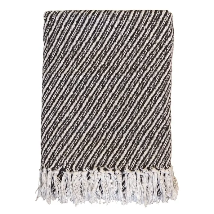 Chic Antique / Bavlnený pléd Surplus Yarn Stripes Chocolate 170×130 cm