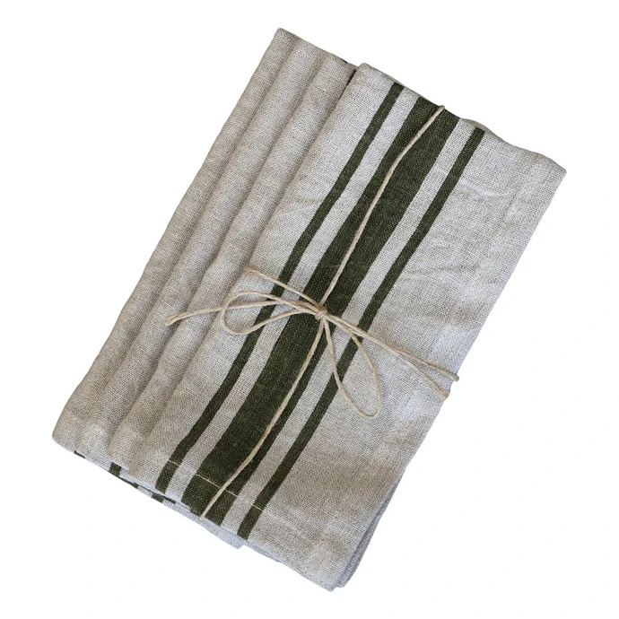 Chic Antique / Lněné ubrousky Grain Sack Stripe Olive - Set 4 kusů