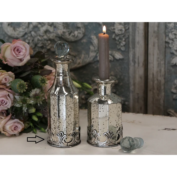 Chic Antique / Dekoratívna sklenená fľaštička Antique silver - vyššia