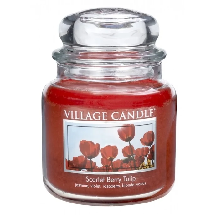 VILLAGE CANDLE / Svíčka ve skle Scarlet berry tulip - střední