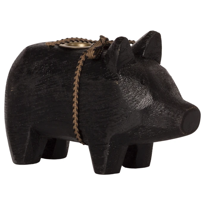 Maileg / Dřevěný svícen Wooden Pig Small Black