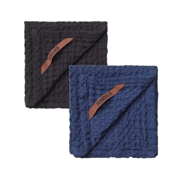 Humdakin / Utierka z bio bavlny Waffle Coal/Sea Blue – sada 2 ks