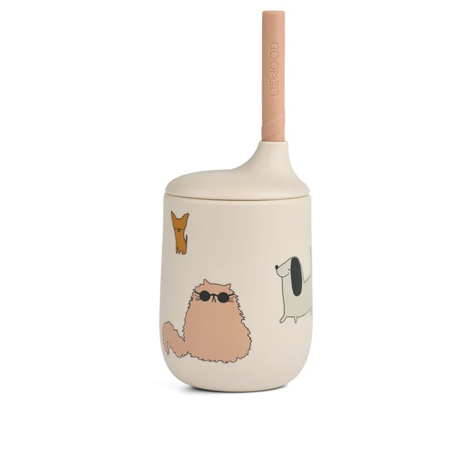 LIEWOOD / Silikonový hrneček s brčkem Ellis Cats and Dogs 230 ml