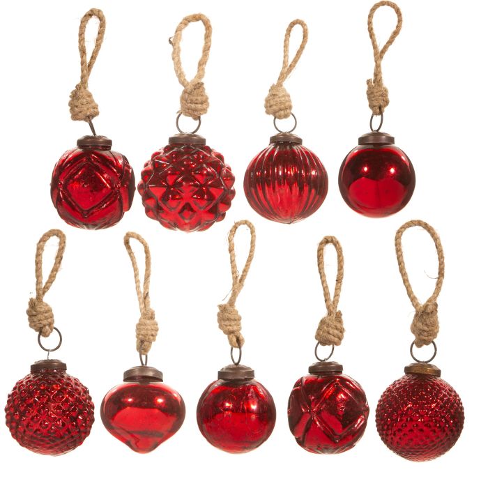 sass & belle / Sklenená vianočná ozdoba Red Crackle Mini - set 9 ks
