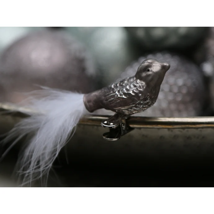 Chic Antique / Sklenený vtáčik na štipci Antique mocca