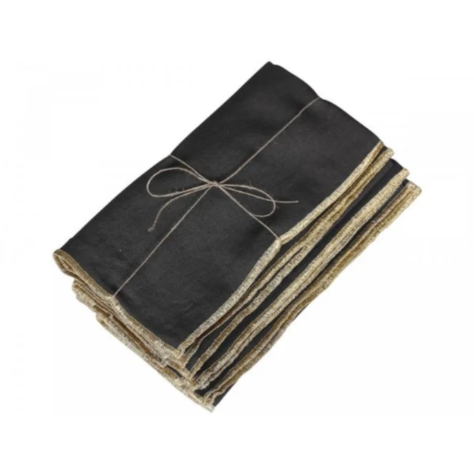 Chic Antique / Ľanový obrúsok Golden Edge Coal 40×40 cm - set 4 ks