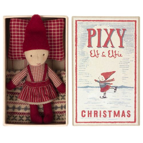 Maileg / Vánoční skřítek Pixy Elfie v krabičce od sirek Girl