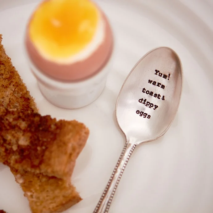 La de da! Living / Postriebrená čajová lyžička Toast & Eggs