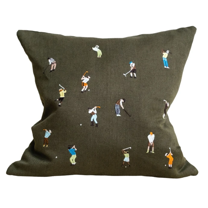 Fine Little Day / Lněný povlak na polštář Golfers Embroidered 48x48 cm