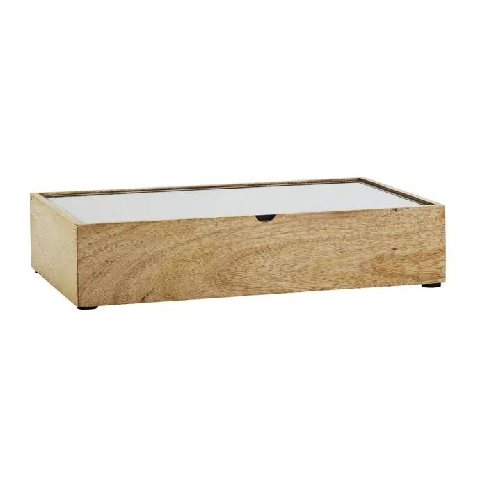 MADAM STOLTZ / Dřevěný box se skleněným víkem Natural/Clear