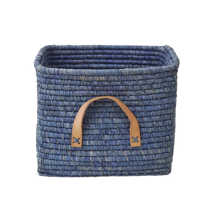 rice / Slamený košík s koženými držadlami Blue