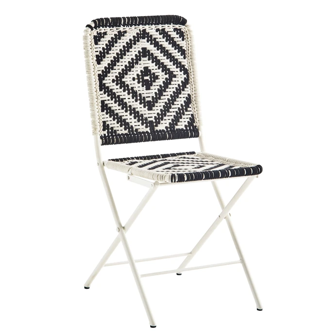 MADAM STOLTZ / Skladacia stolička s bavlneným výpletom Off White / Black