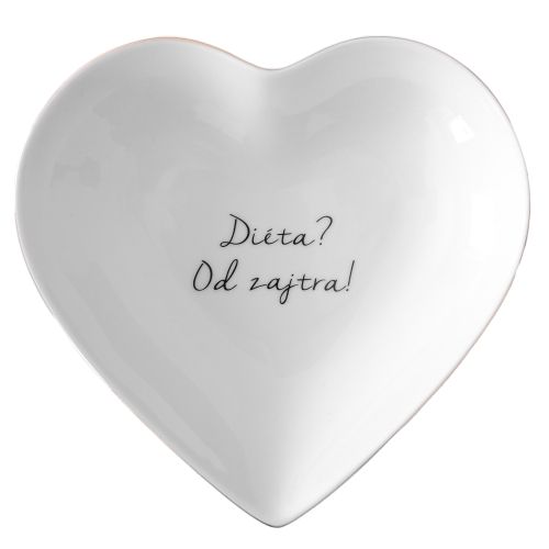 Bella Rose / Porcelánový tanierik v tvare srdca s nápisom Diéta? Od zajtra! 16 cm