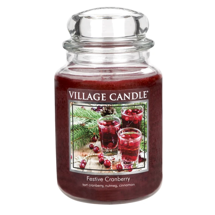 VILLAGE CANDLE / Svíčka ve skle Festive Cranberry - velká