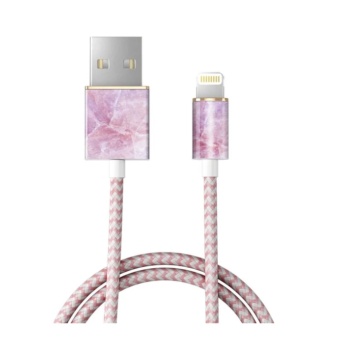 iDeal of Sweden / Textilný USB kábel na iPhone Pilion Pink Marble 1m