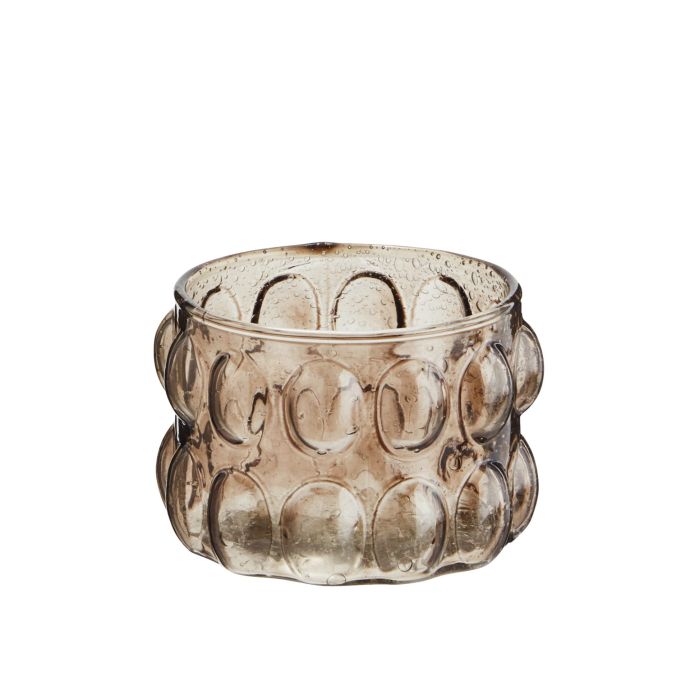 MADAM STOLTZ / Sklenený svietniček Bubbles Light Brown 10 cm