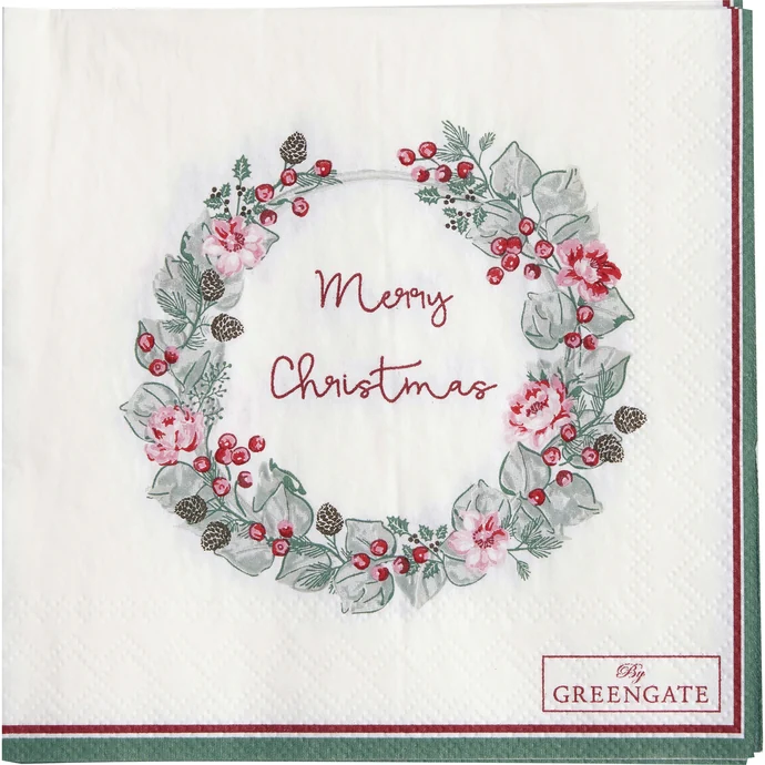 GREEN GATE / Papierové obrúsky Merry Christmas White - menšie