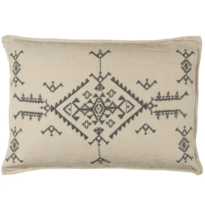 Ib Laursen / Lněný povlak na polštář Dark Grey Embroidery 40 x 60 cm