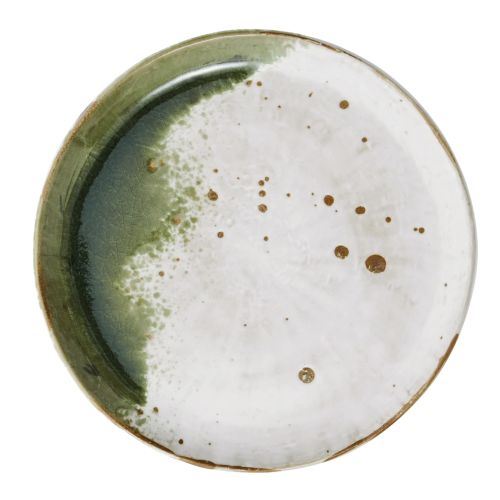 MADAM STOLTZ / Dezertný tanier White/Green/Natural 21 cm