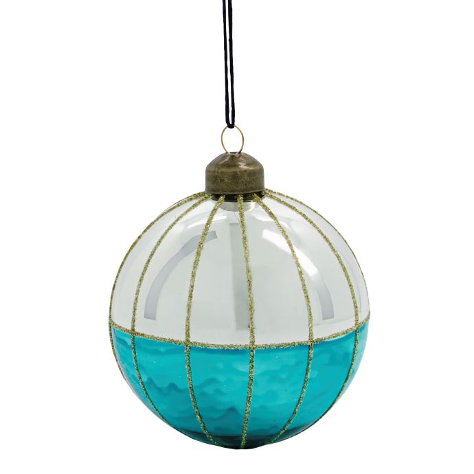 House Doctor / Skleněná vánoční ozdoba Lines Turquoise 8 cm