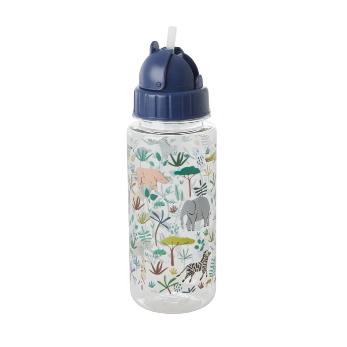 rice / Detská fľaša so slamkou Jungle Animals Blue 450 ml