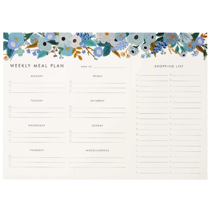 Rifle Paper Co. / Týždenný plánovač jedál + nákupný blok Garden Party Blue