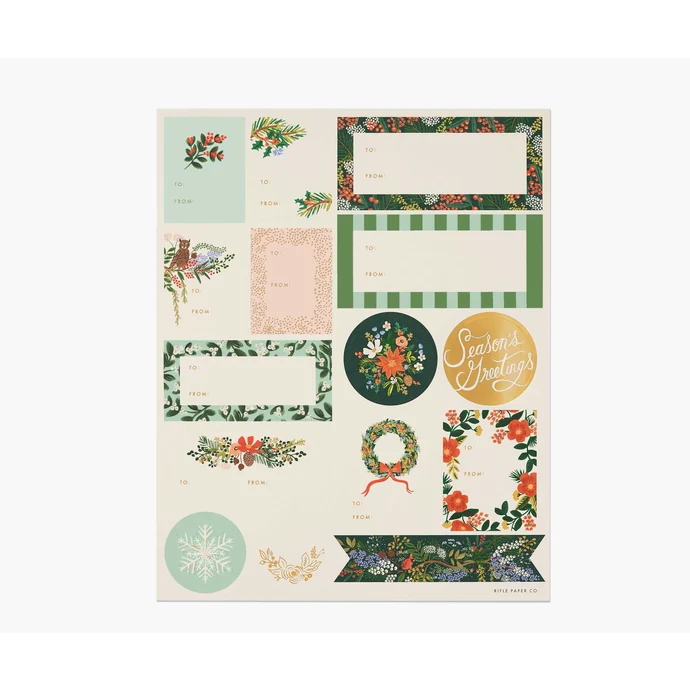 Rifle Paper Co. / Vianočné nálepky Winter Floral - 3 listy