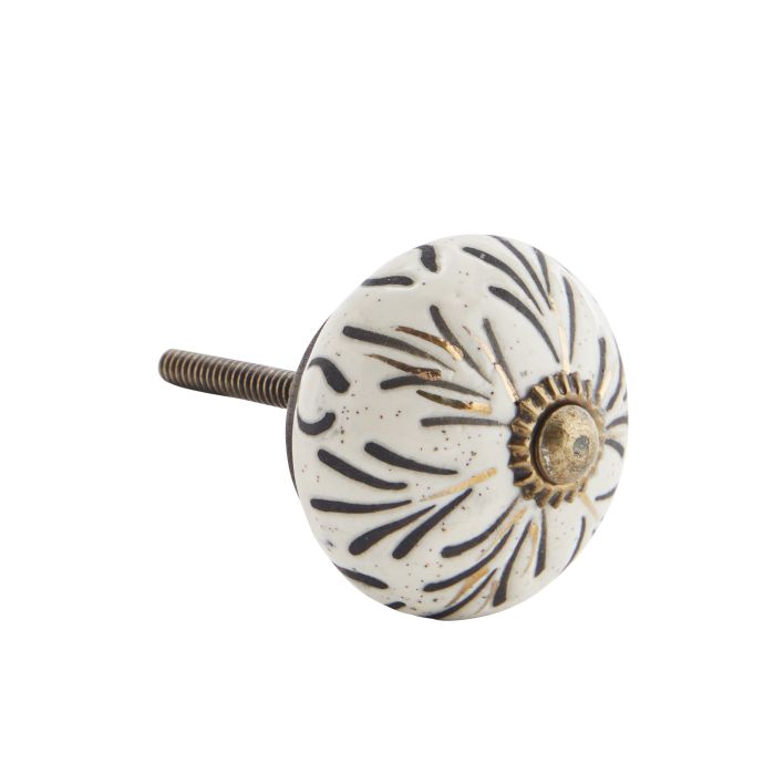 MADAM STOLTZ / Úchytka Stoneware Lines Off White/Black/Gold