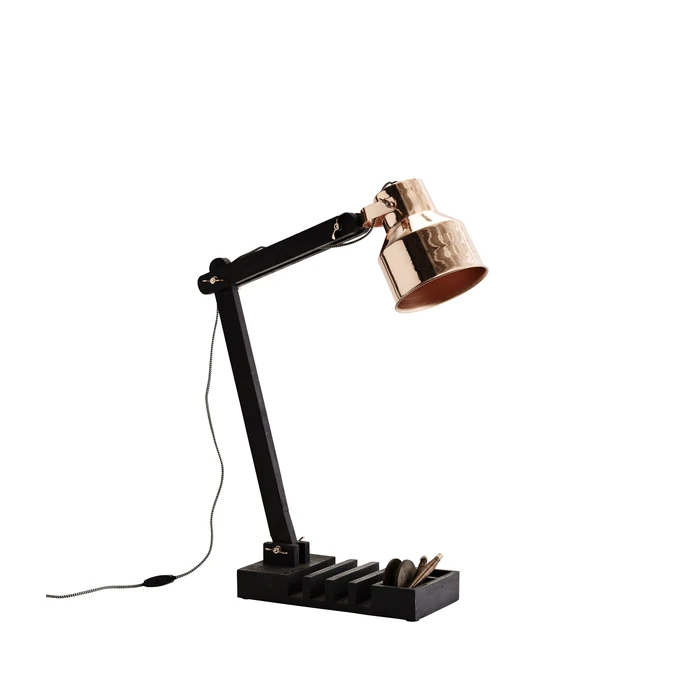 MADAM STOLTZ / Stolní lampa s organizérem black wood/copper shade