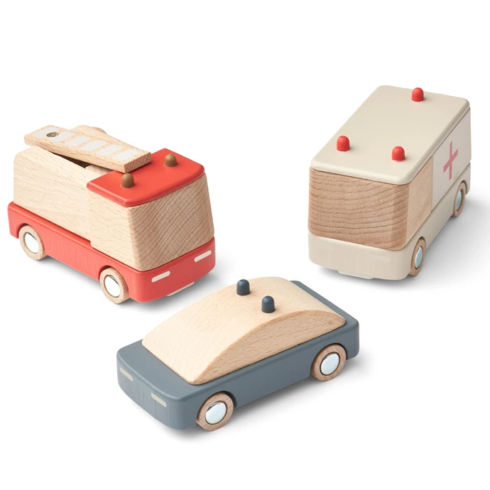 LIEWOOD / Drevená hračka Záchranárske vozidlá - set 3 ks