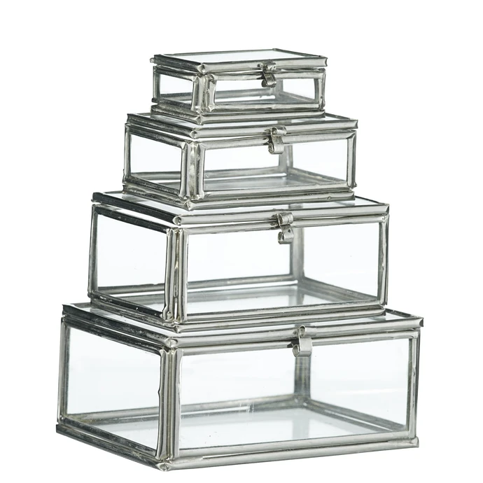 MADAM STOLTZ / Mini sklenené krabičky Silver - set 4 ks