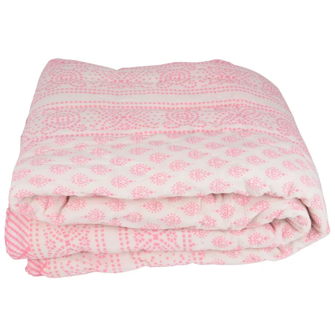 Ib Laursen / Bavlněný přehoz Pink pattern cream 180x130