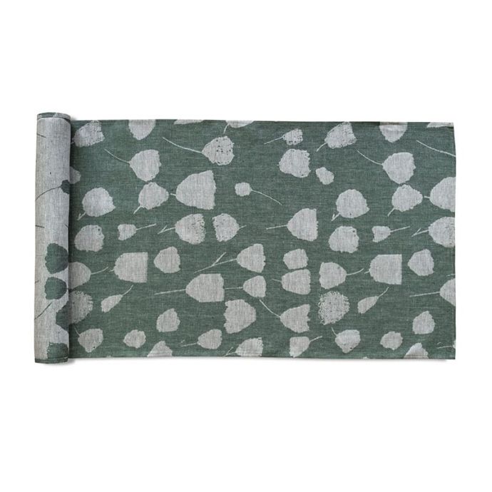 Fine Little Day / Bavlnený behúň Bouquet Linen Green 150x45 cm