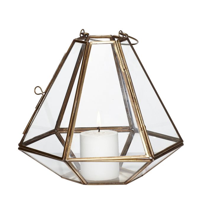 Hübsch / Skleněná lucerna Hexagonal Brass