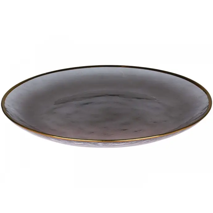 Chic Antique / Sklenený tanier Grey Golden Edge 27 cm