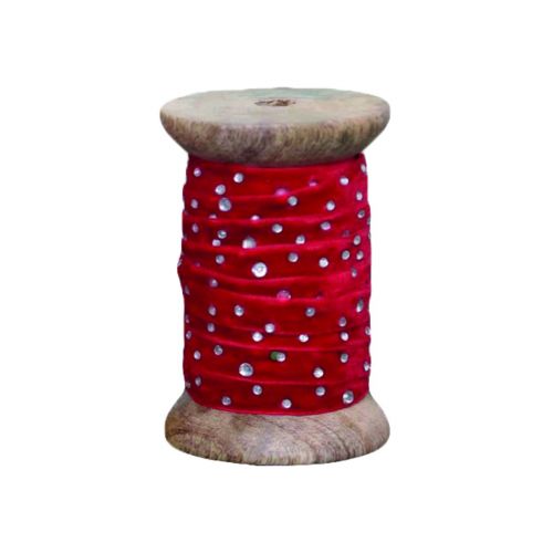 Chic Antique / Zamatová stuha s kamienkami Red - 1m